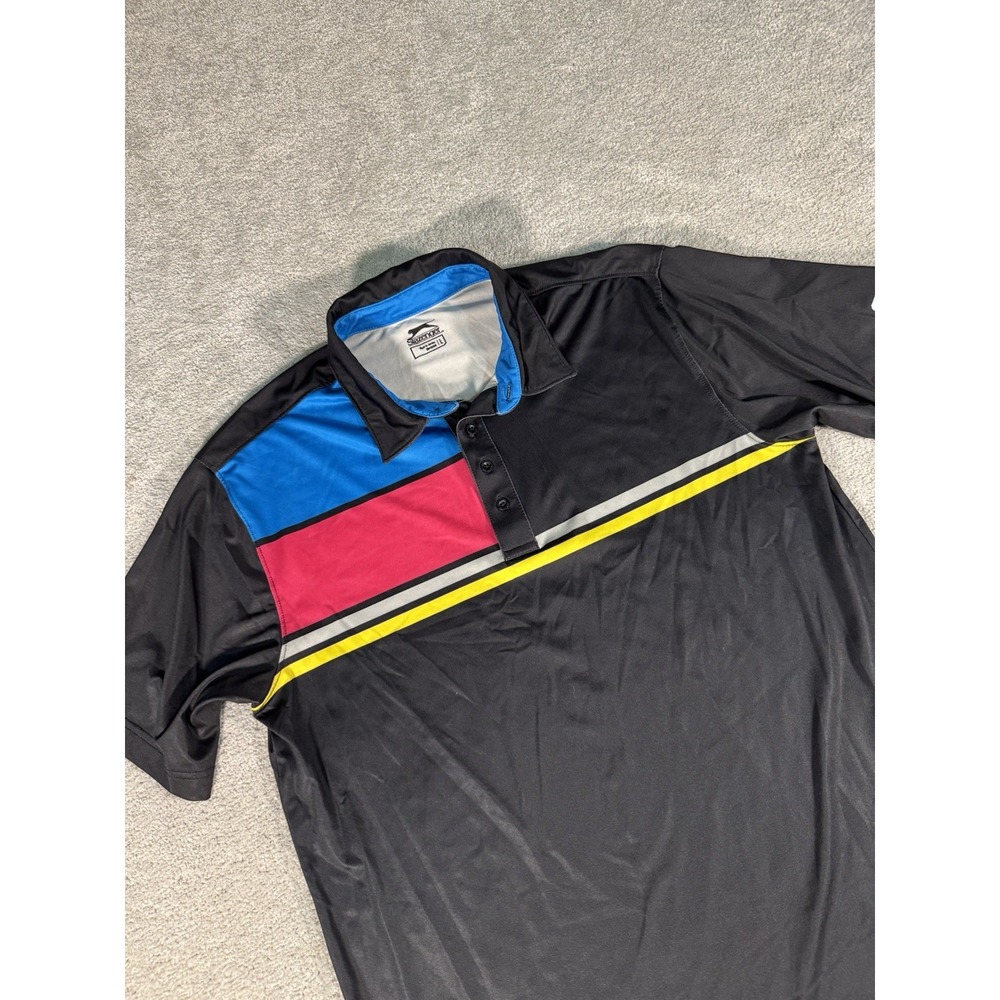 Slazenger Golf Polo Shirt Short Sleeve Button Up‎ Color Block Large Black EUC